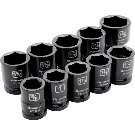 DYNAMIC Tools 3/4" Dr 10Pcs 6 Pt, Std L, Impact SAE Socket Set, 15/16"-1-5/8" D021000